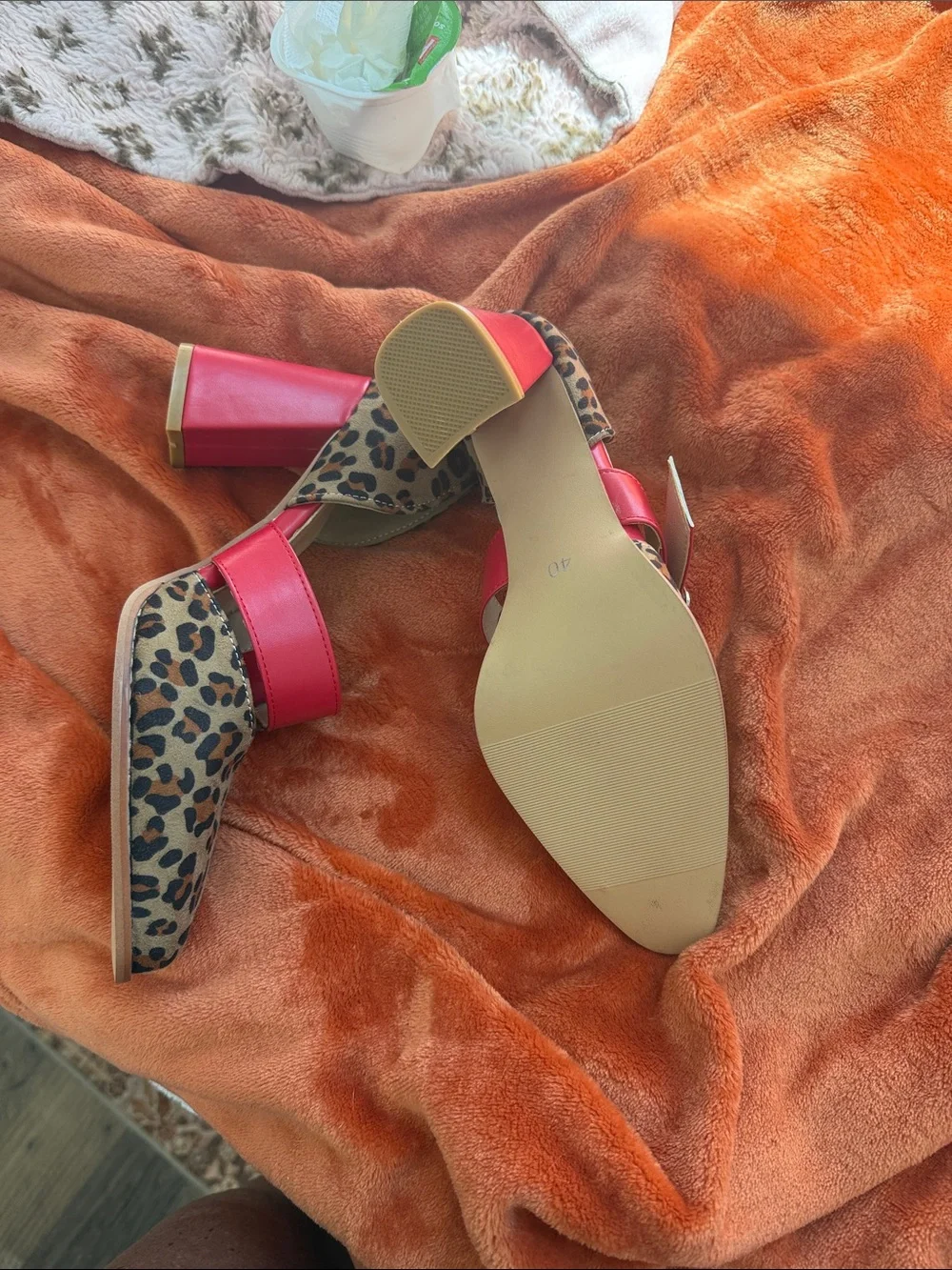 Leopard Print Pointed-Toe Heels with Red Strap